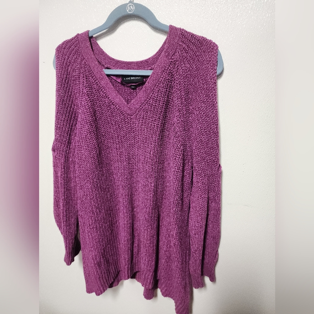 Lane Bryant Purple V-Neck Open Shoulder Sweater